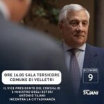 Antonio Tajani a Velletri, venerdì 9 incontra la città